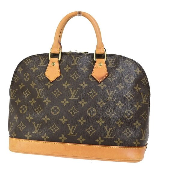 LOUIS VUITTON LV Logo Alma Hand Bag Monogram Leather Brown France